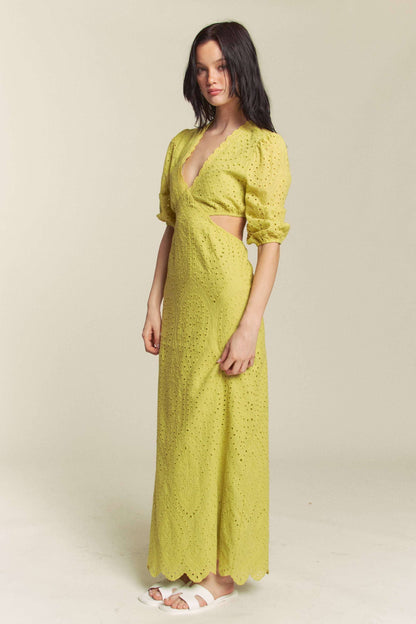 Aria Kiwi Eyelet Embroidered Cut Out Maxi Dress