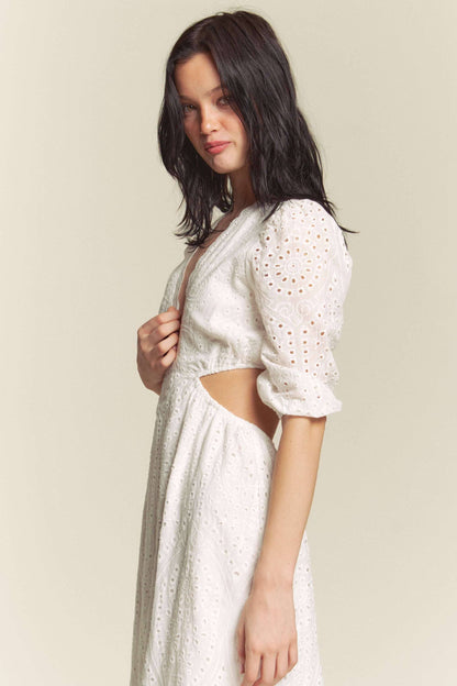 Aria Kiwi Eyelet Embroidered Cut Out Maxi Dress