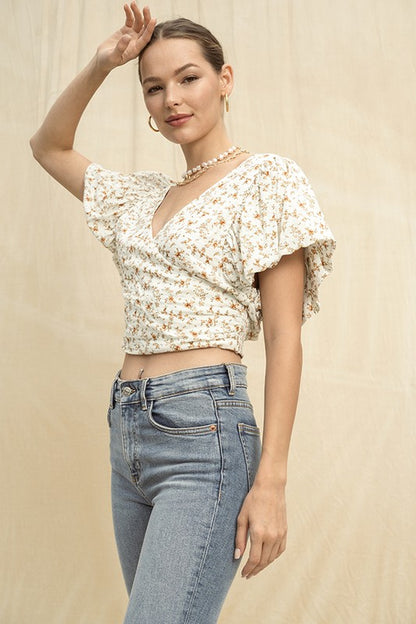 Cassidy Floral Print Puff Sleeve Top - Crop Top - essecoco