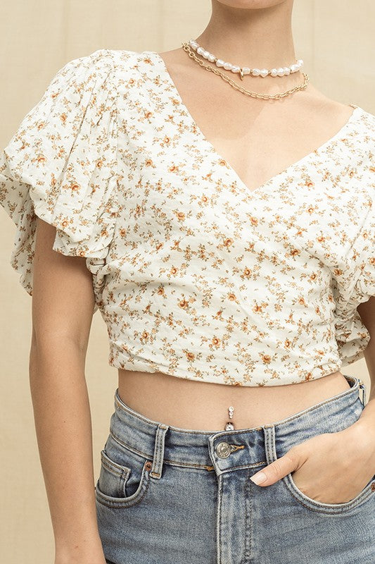 Cassidy Floral Print Puff Sleeve Top - Crop Top - essecoco