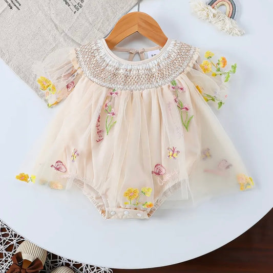 Floral Embroidered Mesh Baby Dress