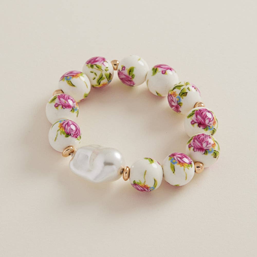 Designature New York ceramic beads and organic-shaped pearl charm bracelet showcasing elegant mixed textures and natural design.