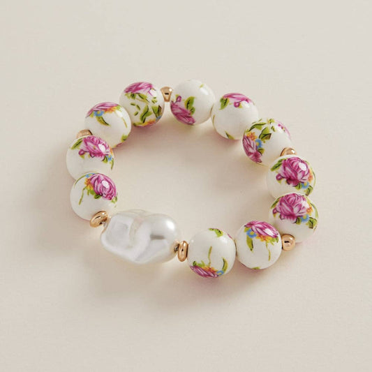 Designature New York ceramic beads and organic-shaped pearl charm bracelet showcasing elegant mixed textures and natural design.