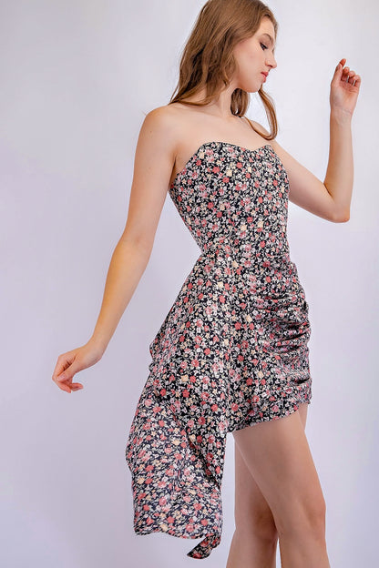 Daya Floral Satin Dress - Mini Dress - essecoco