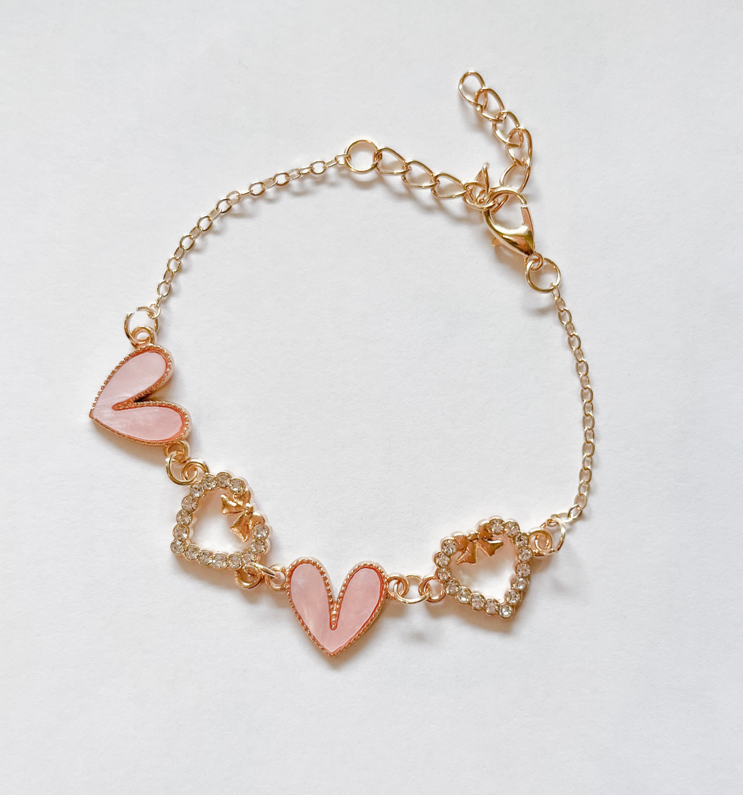Enamel Stone Paved Heart Link Bracelets