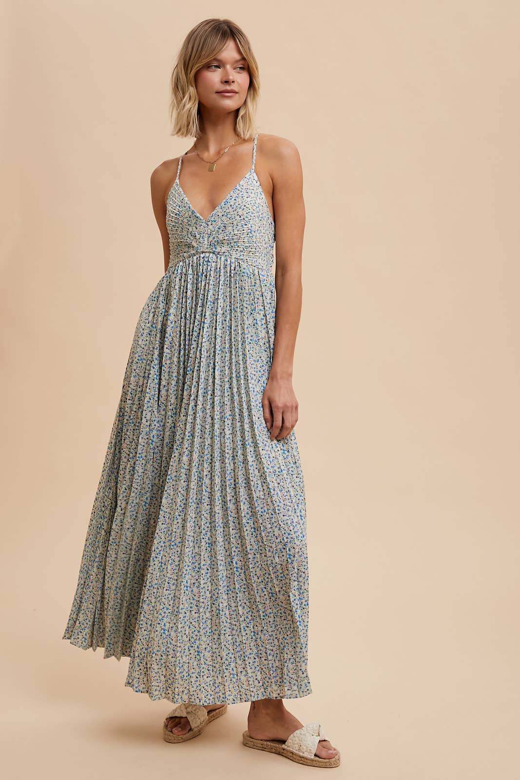 Calani Pleated Floral Maxi Dress - Maxi Dresses - essecoco