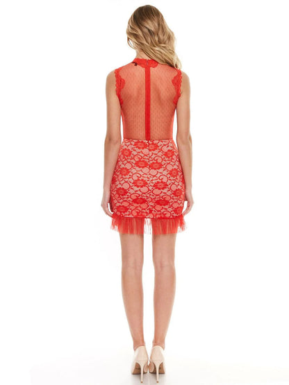 Avery Red Bodycon Mesh Lace Dress