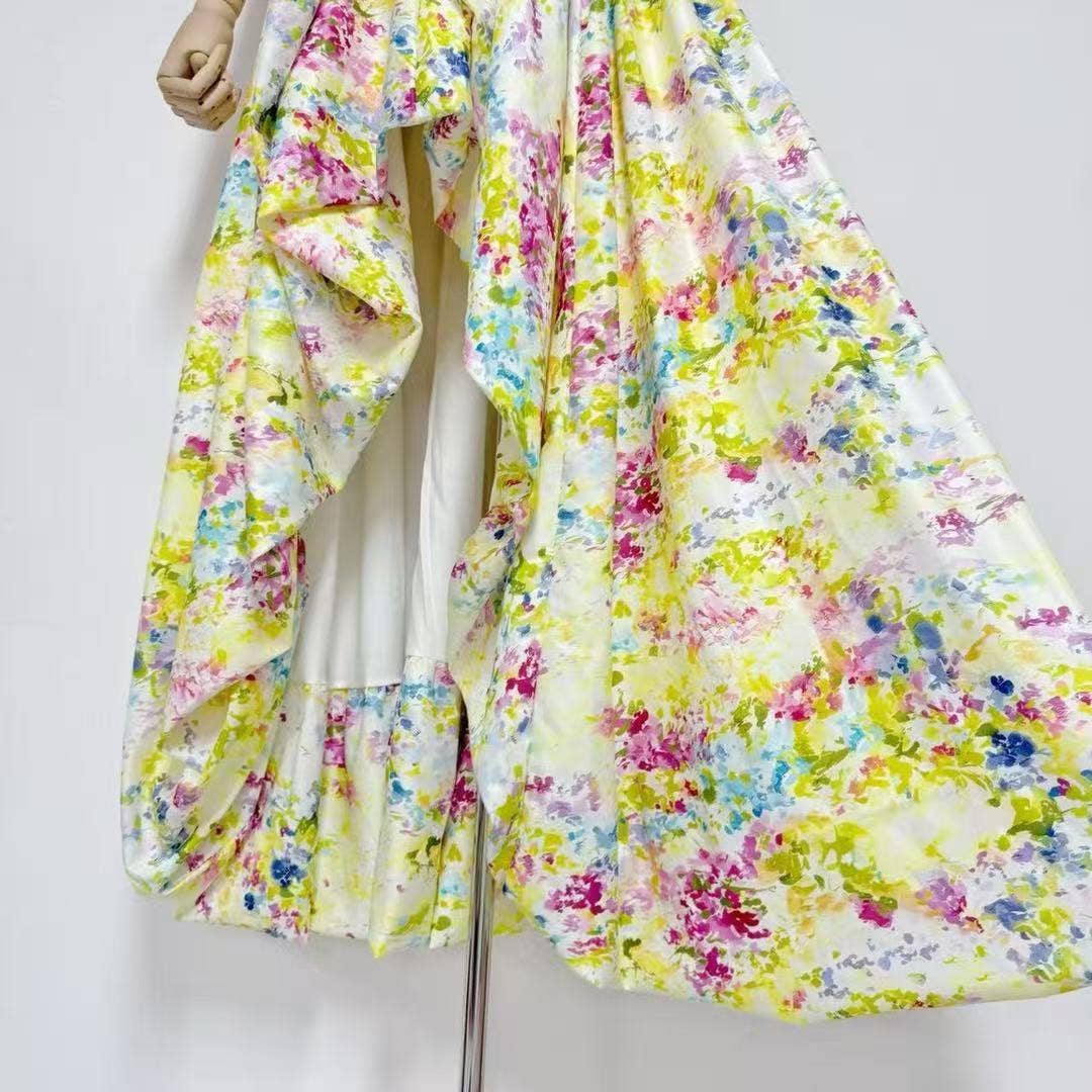 Ava Strapless Watercolor Printed High Slit Maxi Dress for Women