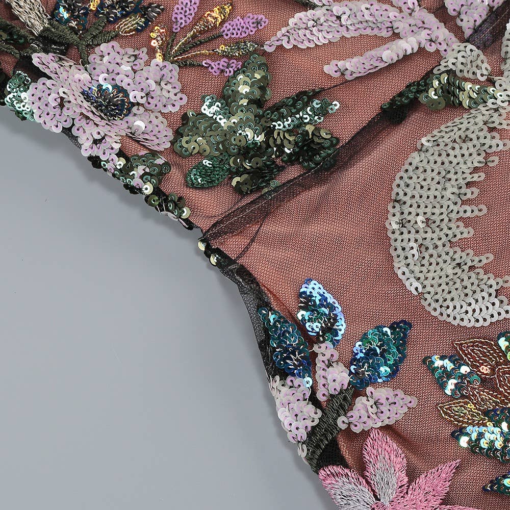 Asha Sequin Embroidered Sleeveless Party Dinner Dress