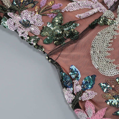 Asha Sequin Embroidered Sleeveless Party Dinner Dress