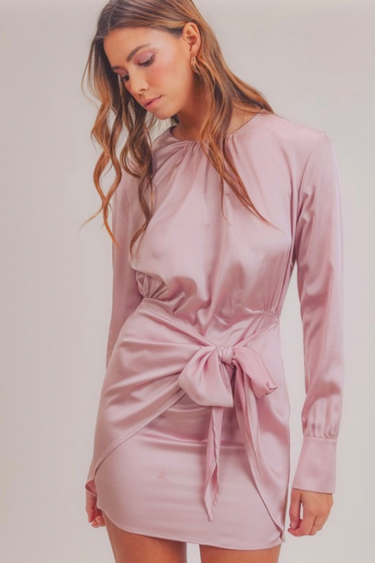 Laney Soft Pink Satin Tie Dress - Dresses - essecoco