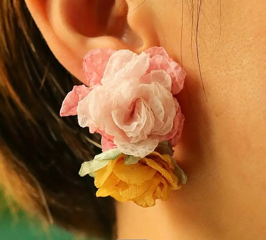 Colorful Fabric Flower Earrings