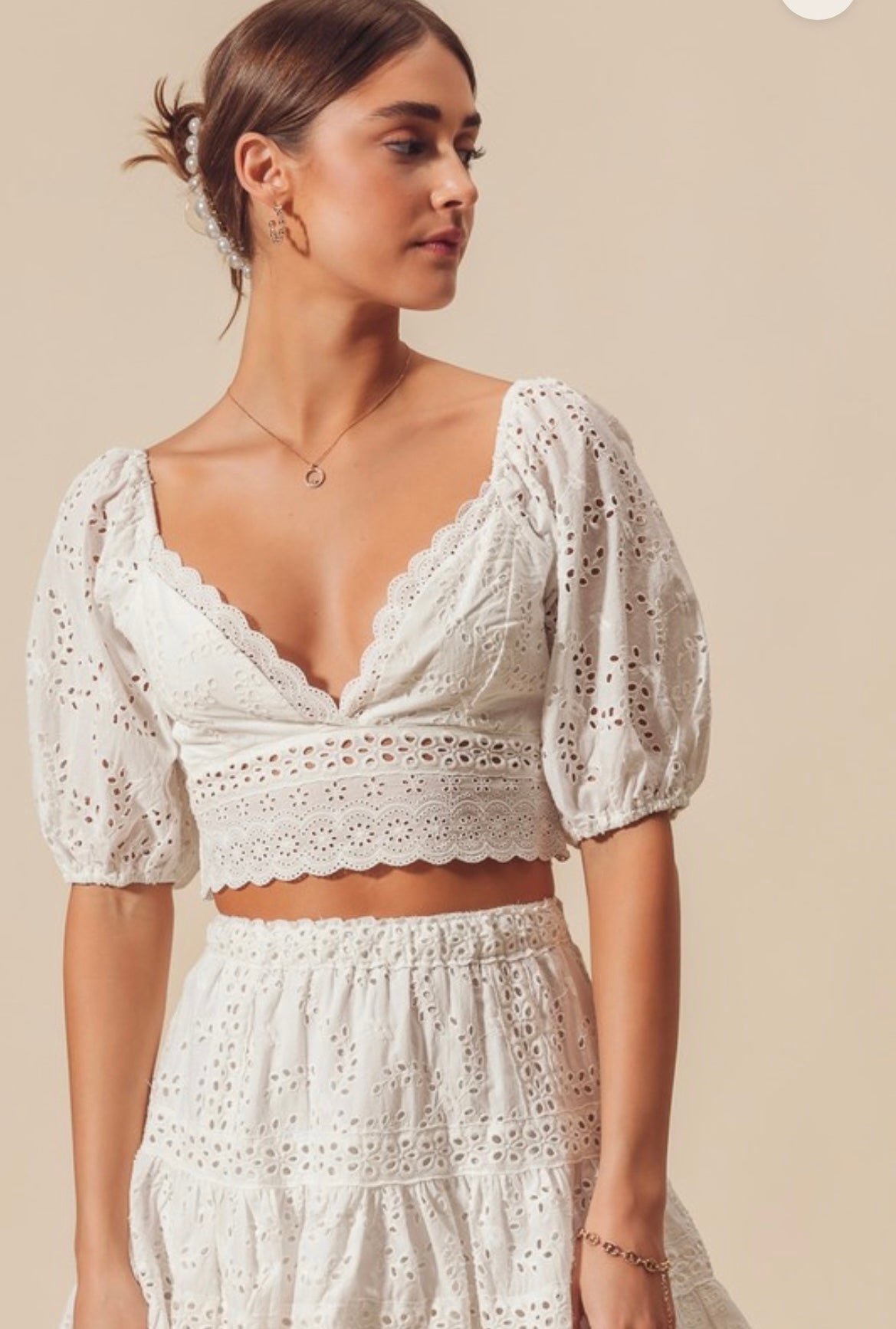 Avery White Eyelet Top & Skirt Set