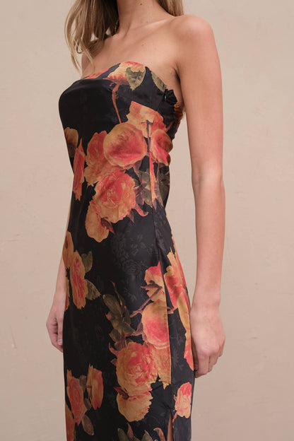 Ashley Satin Span Flower Tube Dress