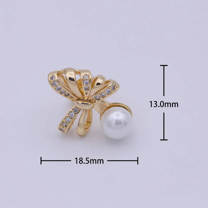 Dainty Pearl Bow Earring Stud with Cubic Zirconia Q121 - Earrings - essecoco