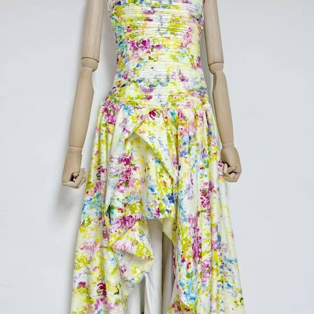 Ava Strapless Watercolor Printed High Slit Maxi Dress for Women