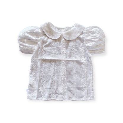 Sweet ivory girls' top by Esscoco featuring embroidered collar and stylish design, perfect for casual or dressy occasions.