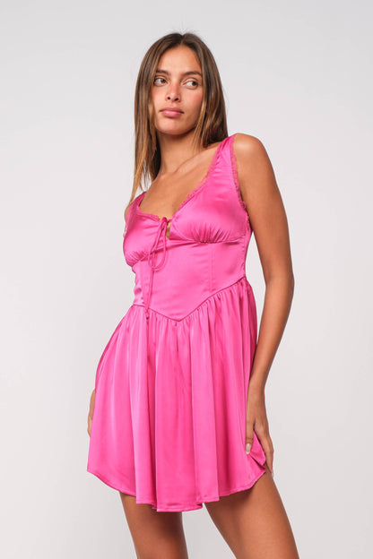 Alice Hot Pink Satin Dress - Dresses - essecoco