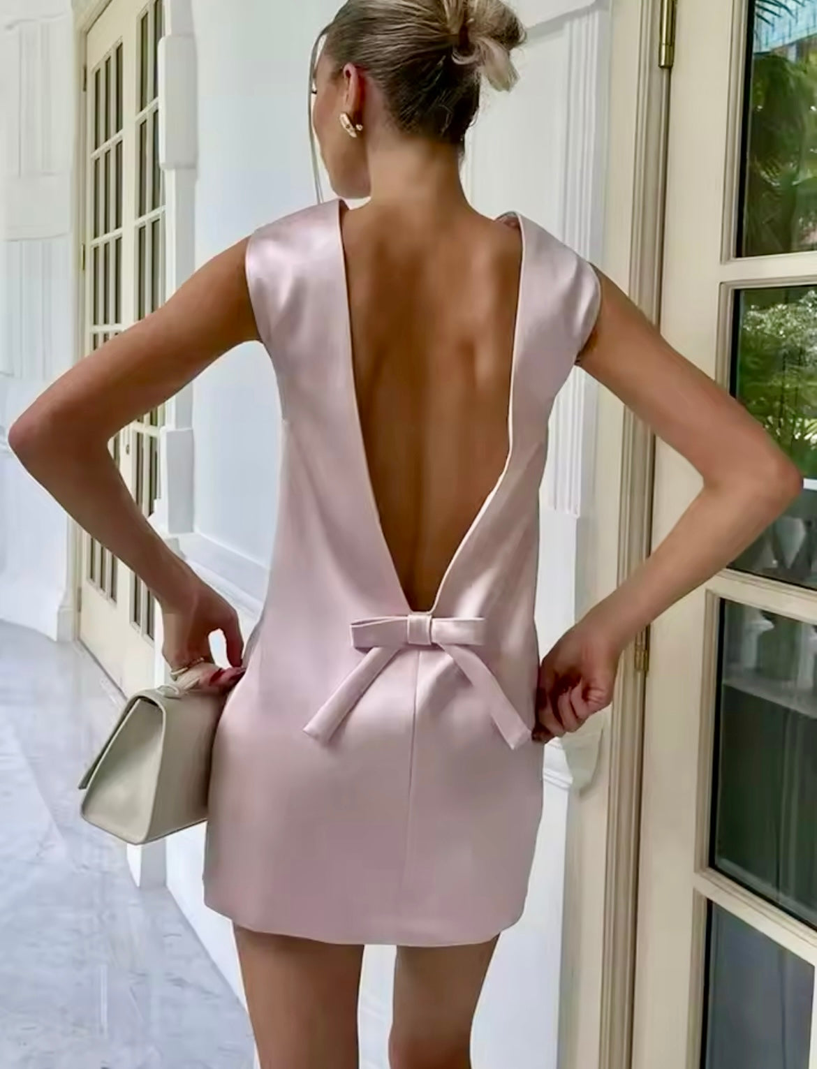 Allison Pink Satin Bow Mini Dress