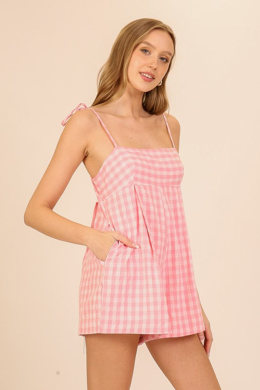 Alyna Pink Check Gingham Romper