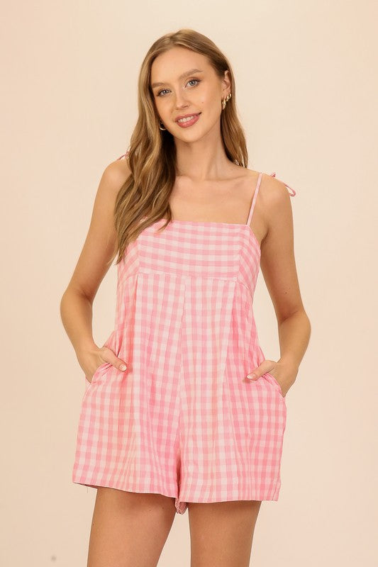 Alyna Pink Check Gingham Romper