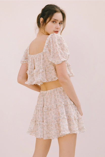 Tiny Flower Clusters and Sequined Mini Skirt - Mini Skirts - essecoco