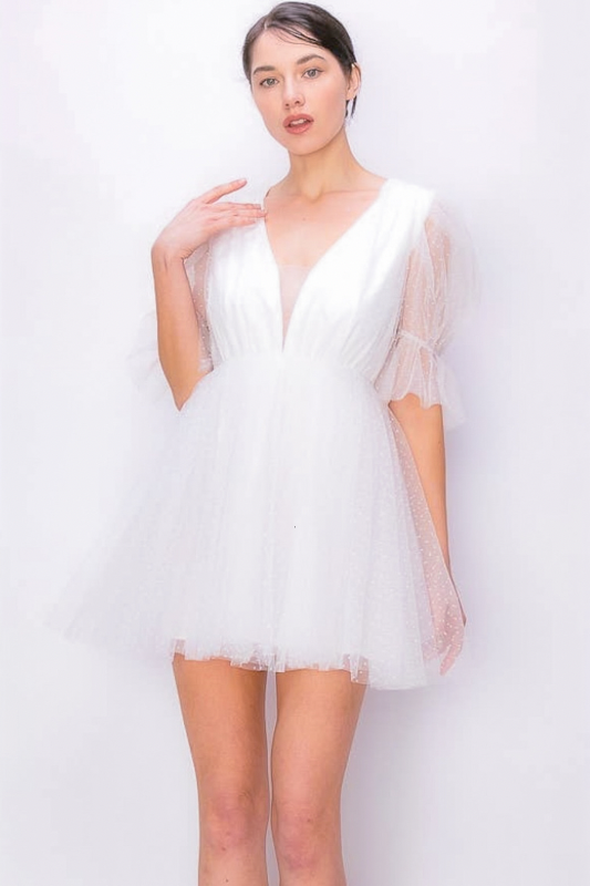 Amelia White Tulle Dress- Dresses - essecoco