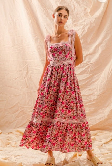 Annalise Floral Crochet Tie Maxi Dress