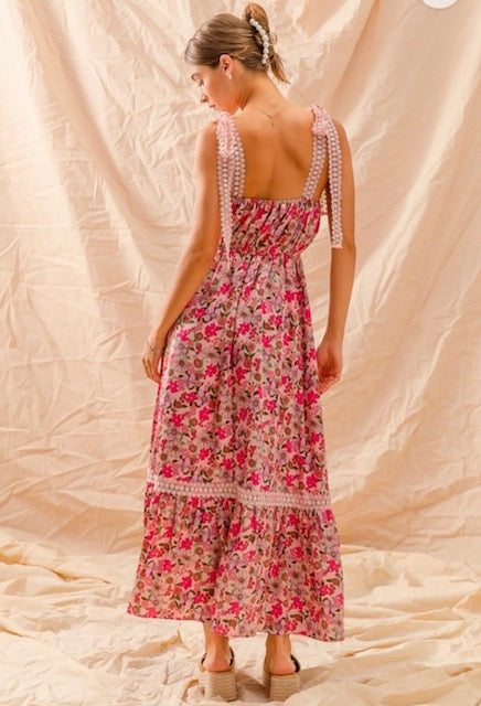 Annalise Floral Tie Satin Maxi Dress
