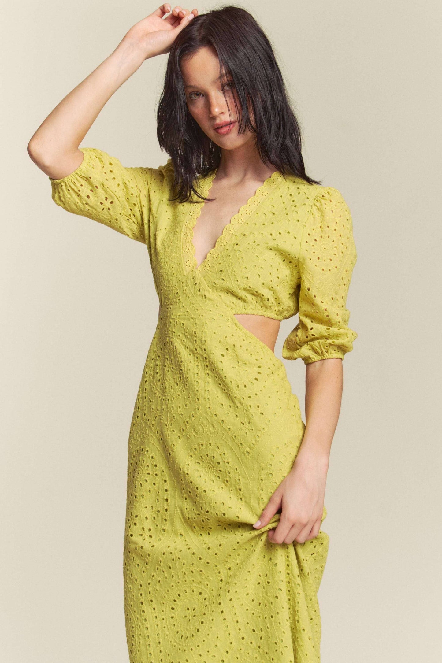 Aria Kiwi Eyelet Embroidered Cut Out Maxi Dress!