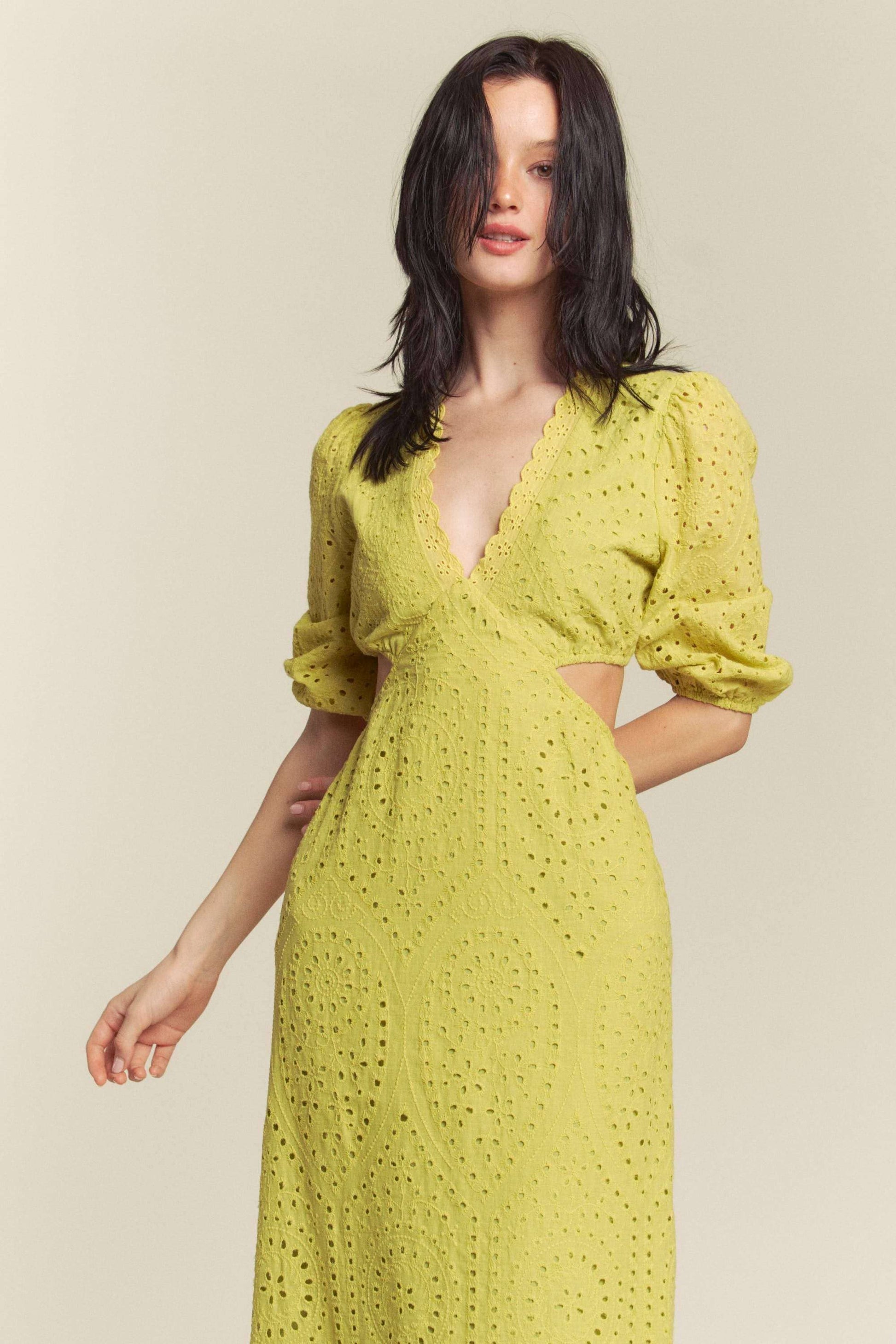 Aria Kiwi Eyelet Embroidered Cut Out Maxi Dress!