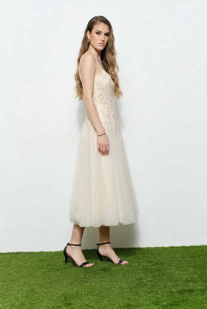 Romantic Lace Chiffon Sleeveless Midi Dress
