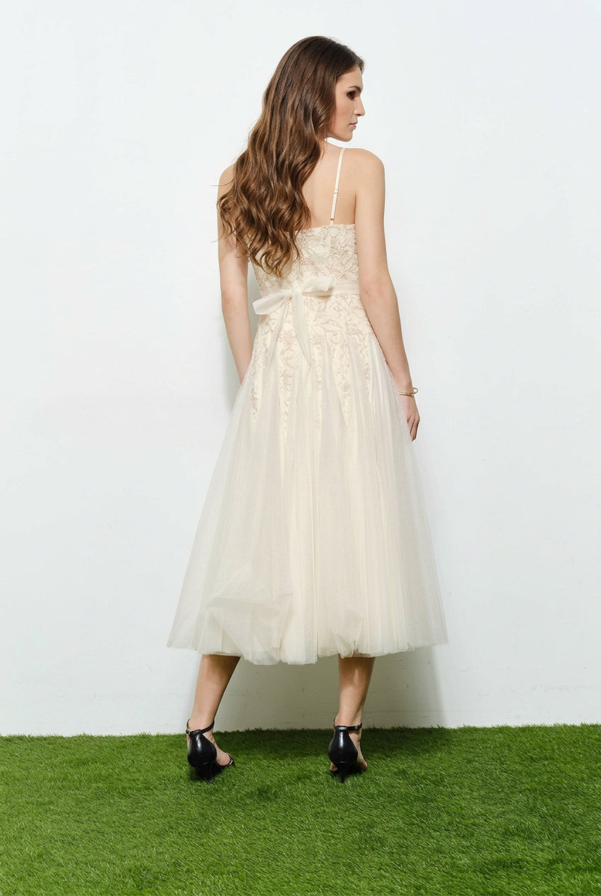 Romantic Lace Chiffon Sleeveless Midi Dress