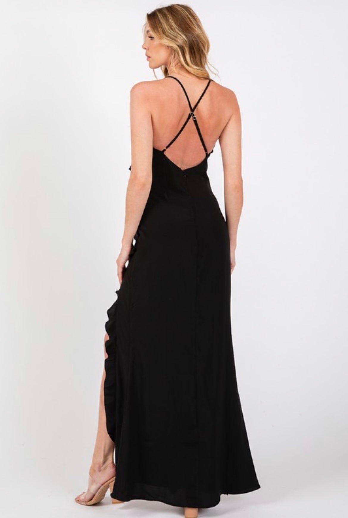 Asha Black Tiered Ruffle Maxi Dress