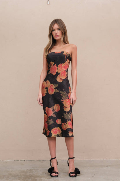 Ashley Satin Span Flower Tube Dress