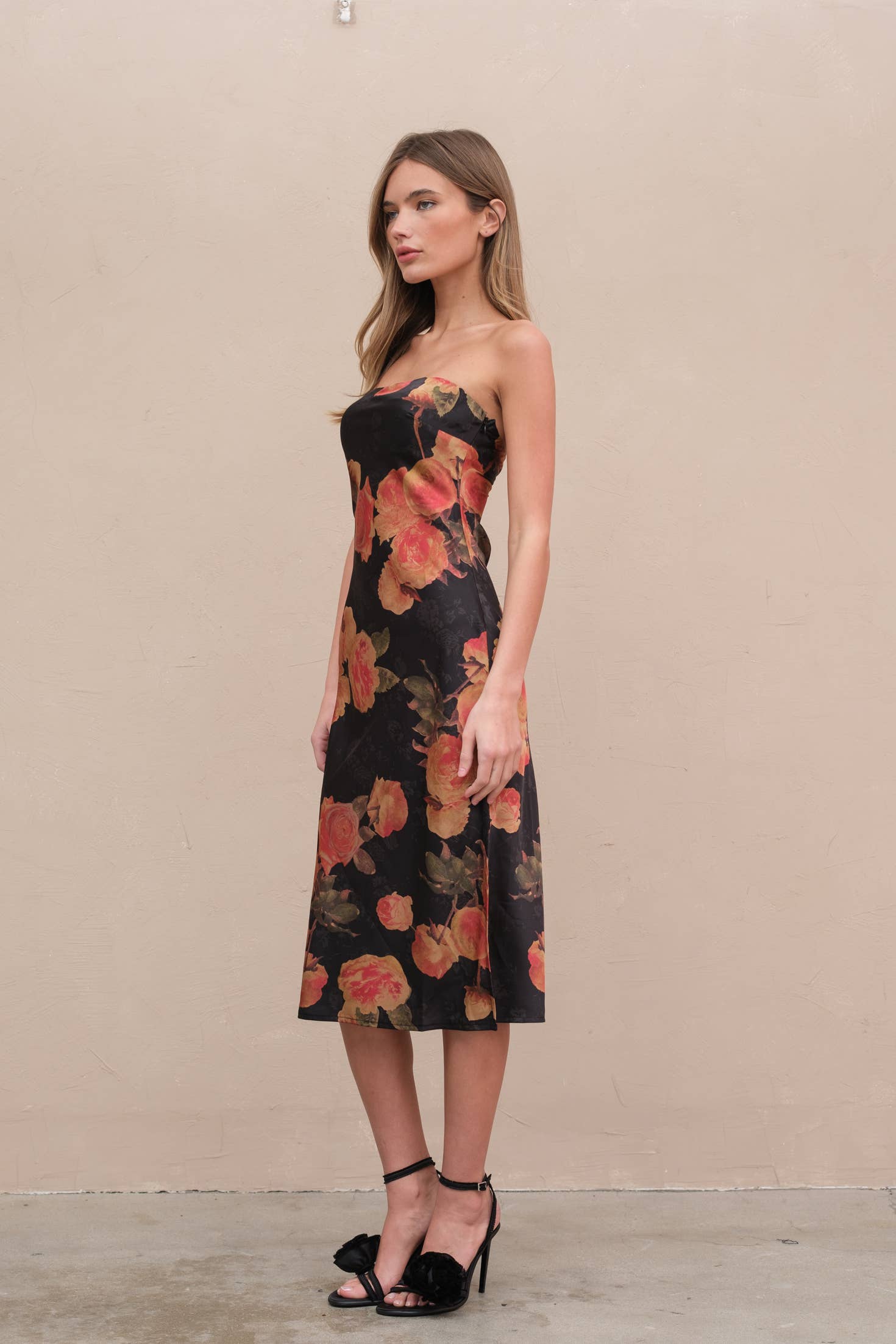 Ashley Satin Span Flower Tube Dress