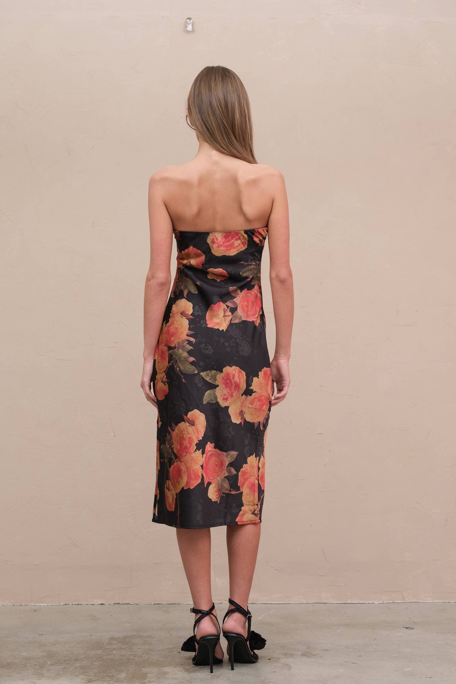 Ashley Satin Span Flower Tube Dress