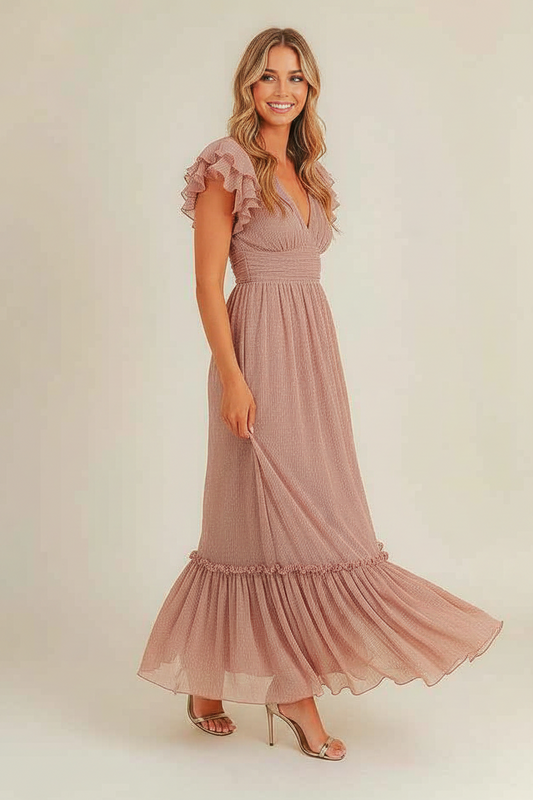 Audrey Metallic Chiffon Maxi Dress