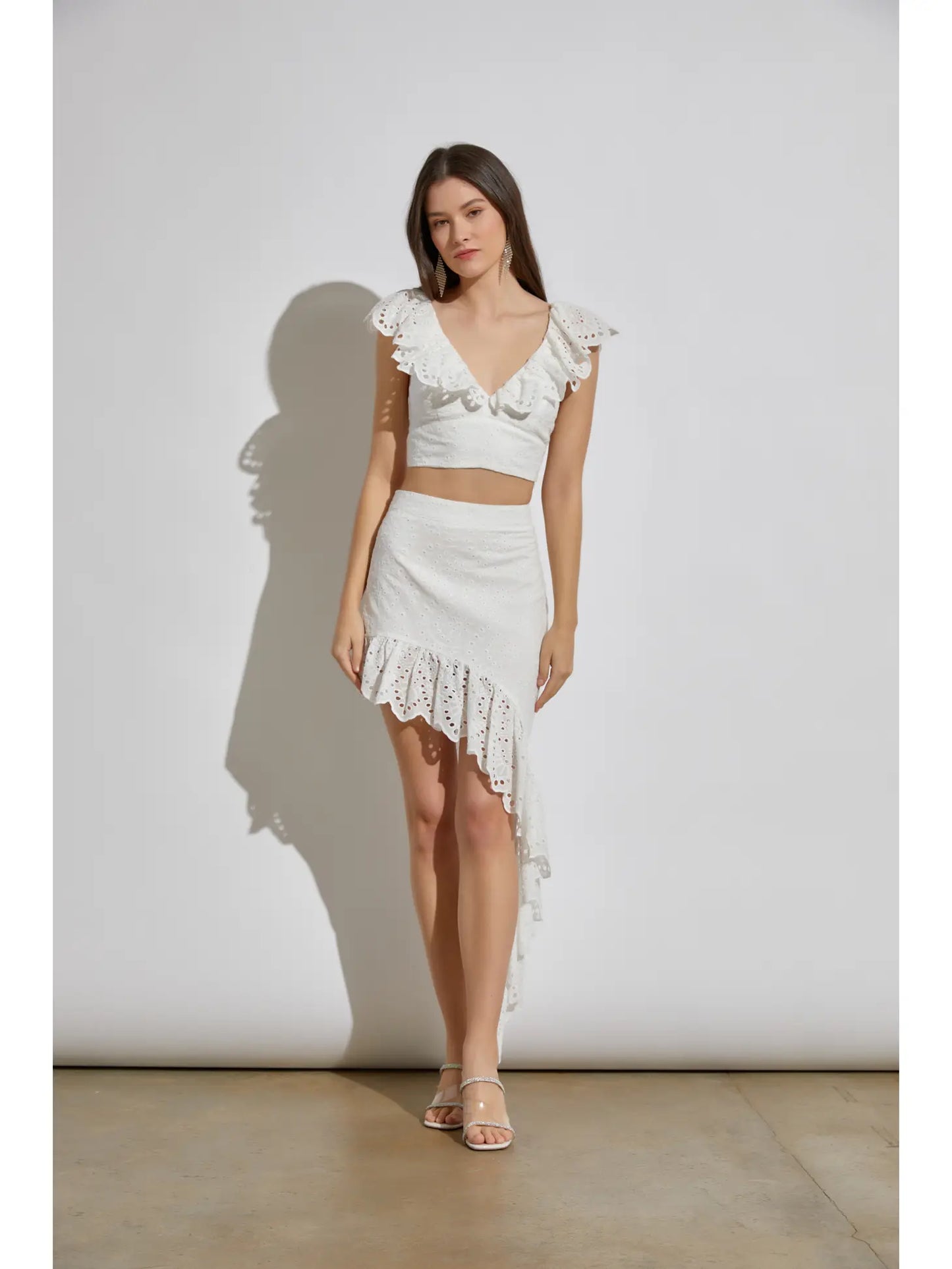 Ava Eyelet Ruffle Crop Top - Crop Top - essecoco