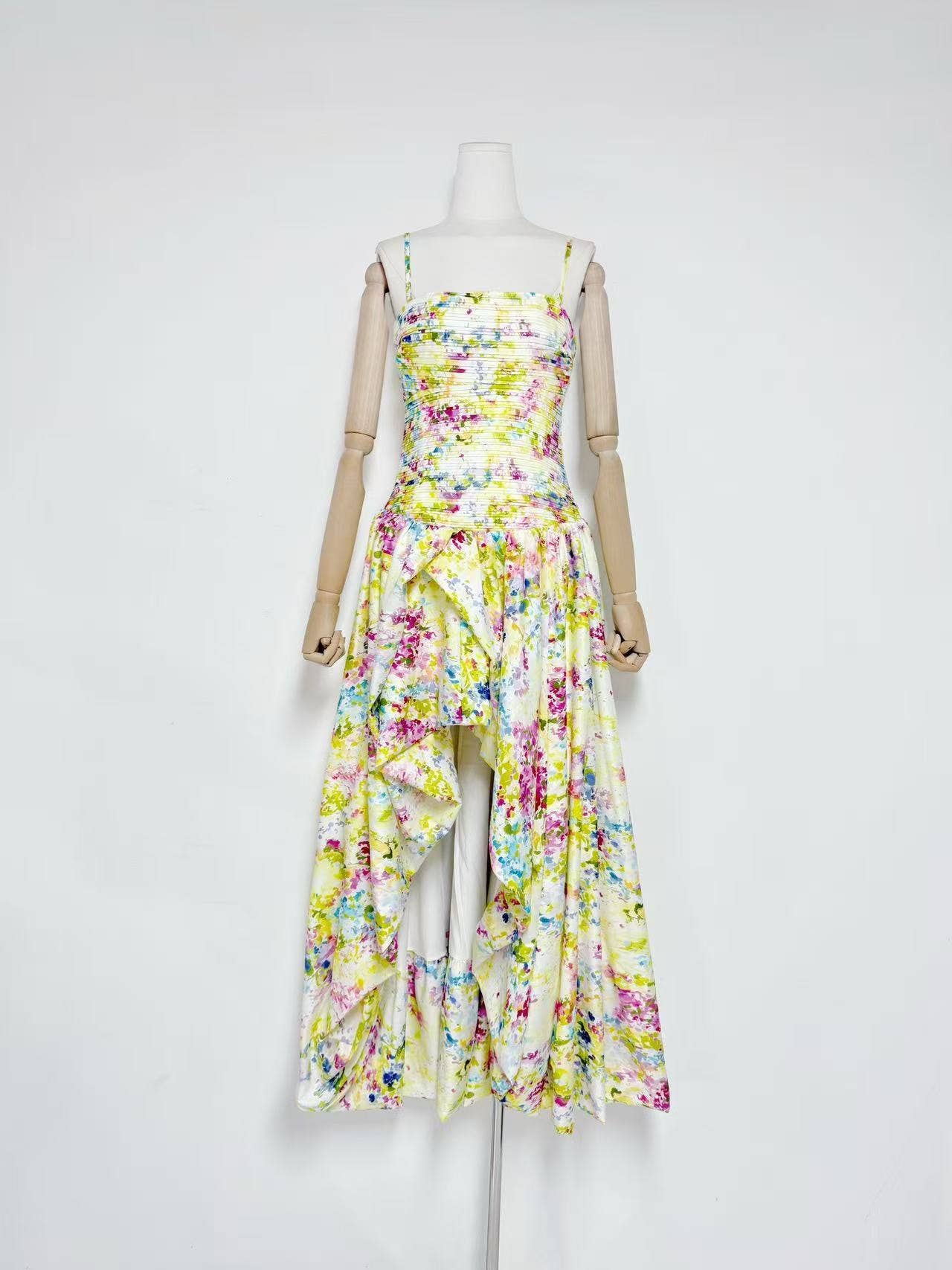 Ava Strapless Watercolor Printed High Slit Maxi Dress 