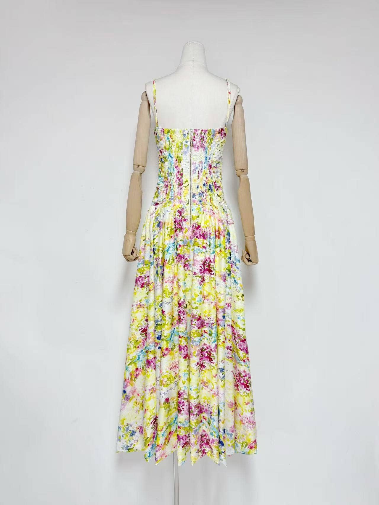 Ava Strapless Watercolor Printed High Slit Maxi Dress back