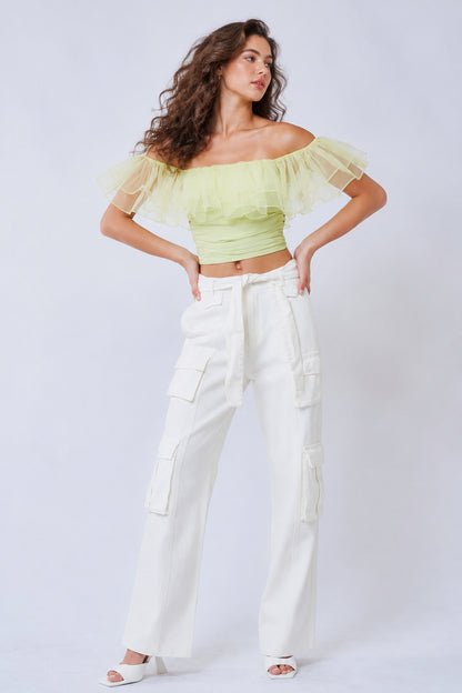 Brady Ruffle Lime Top