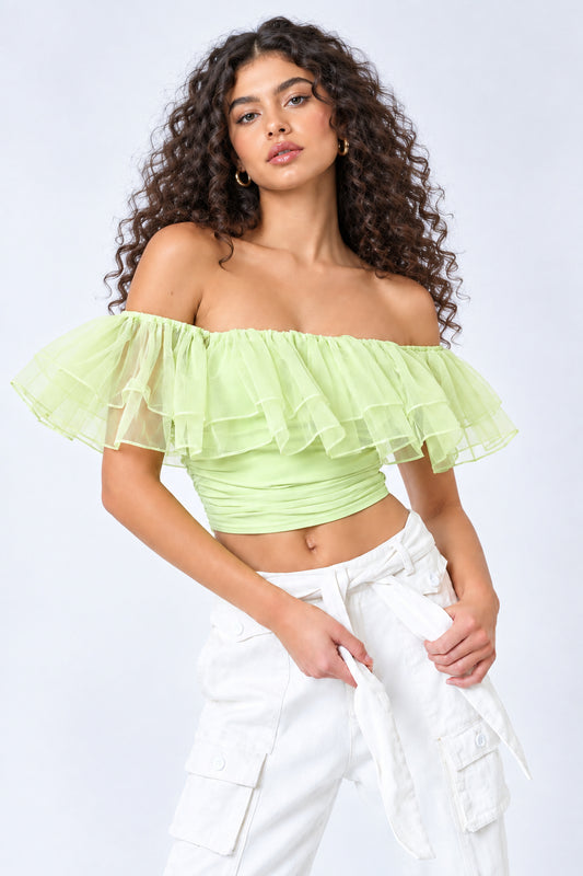 Brady Ruffle Lime Top