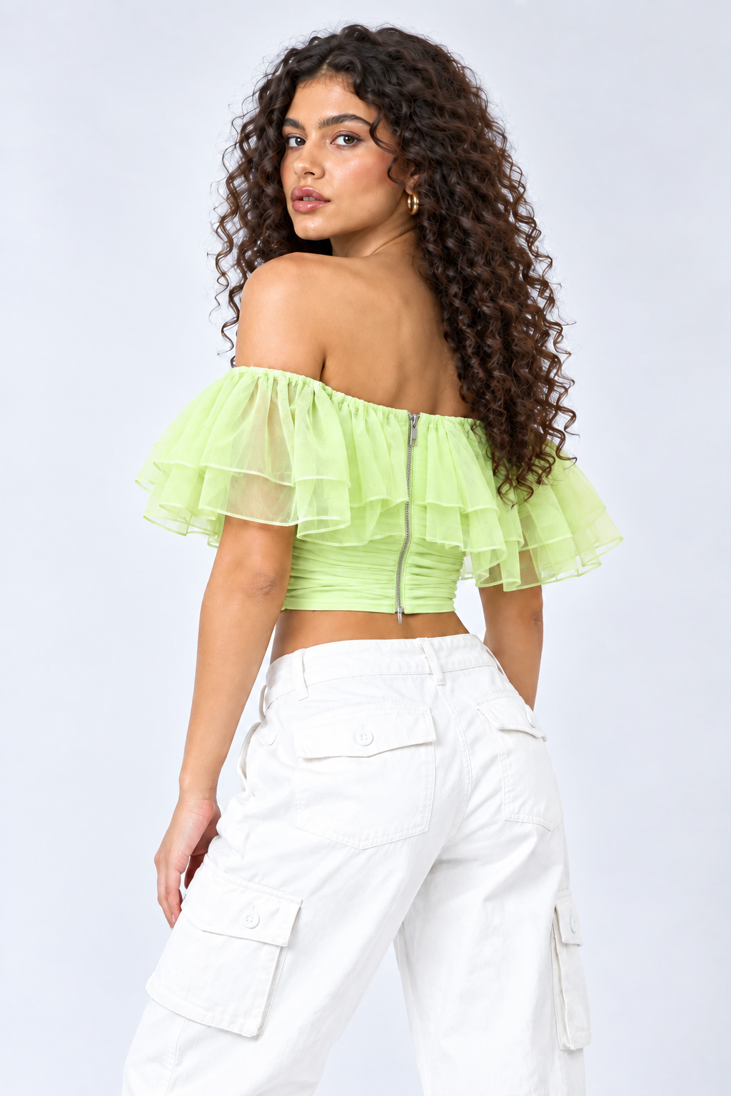 Brady Ruffle Lime Top