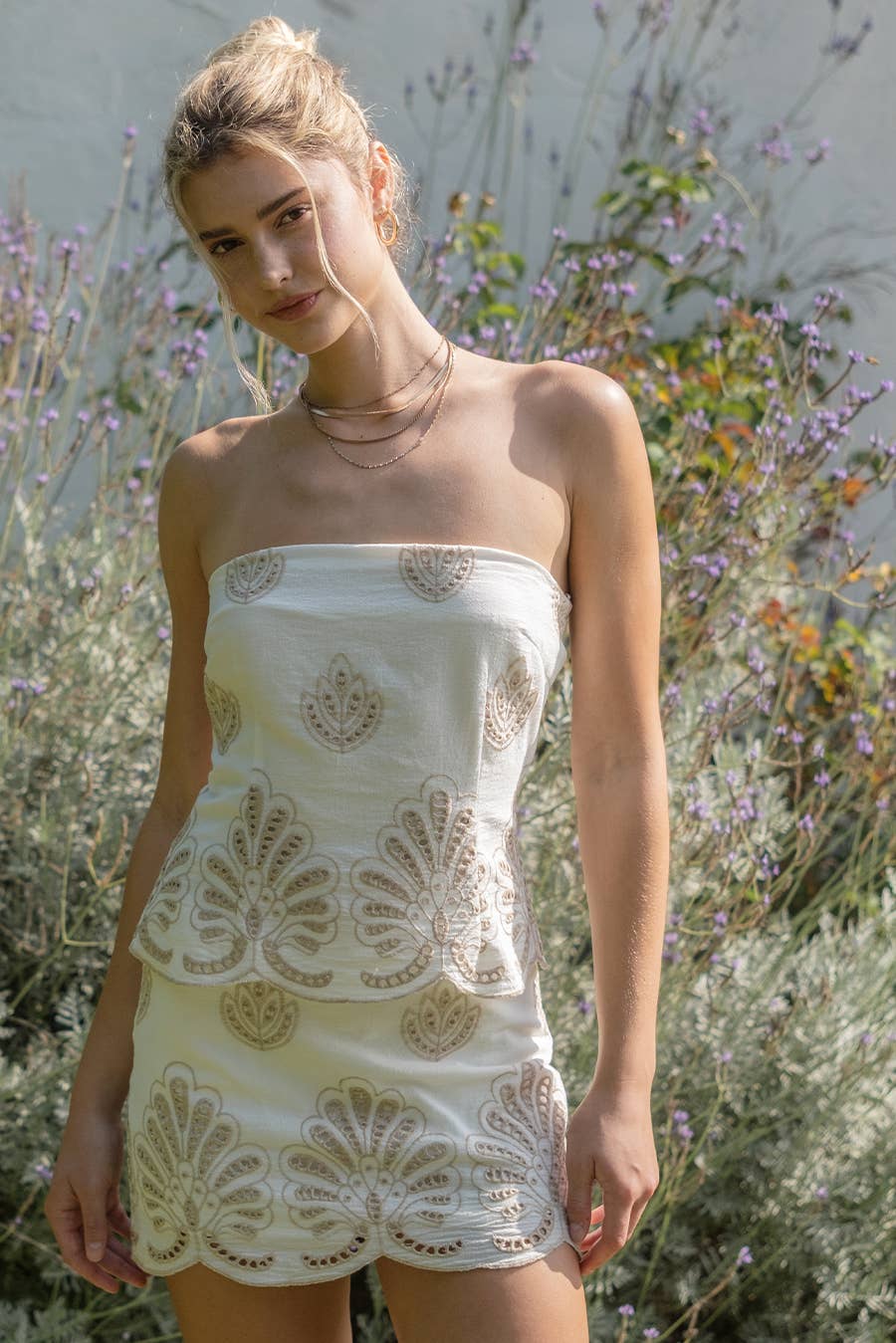 Calla Embroidered Strapless Mini Dress