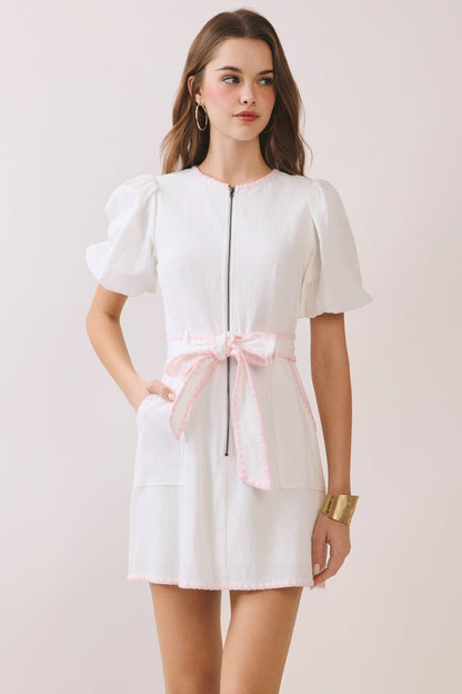 Callie-Contrast Trim Detail Zipper Front Mini Dress - Dresses - essecoco