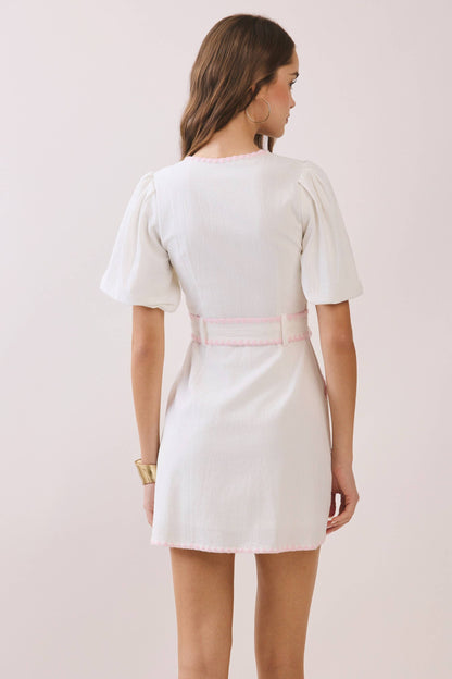 CD06791-Contrast Trim Detail Zipper Front Mini Dress - Dresses - essecoco