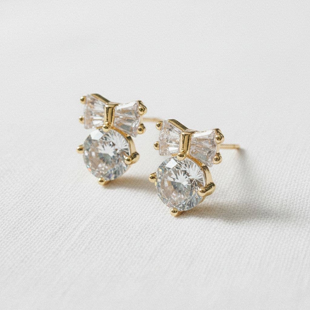Cubic Zirconia Bowknot Stud Earrings
