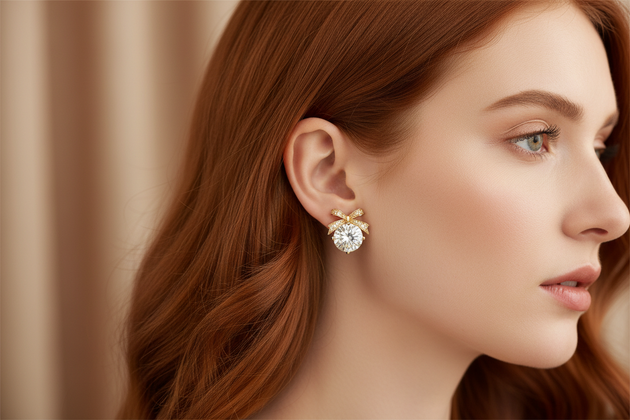 Crystal Bow Stud Earrings - Earrings - essecoco