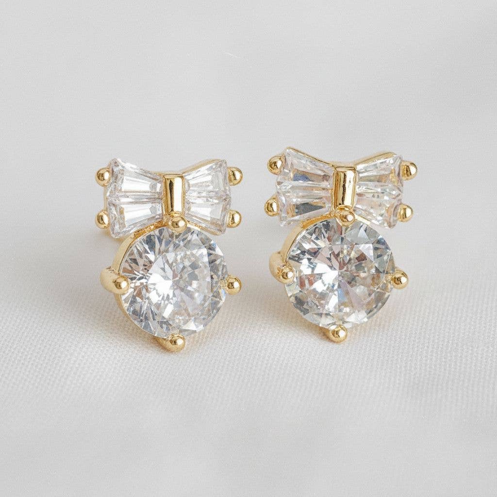 Cubic Zirconia Bowknot Stud Earrings
